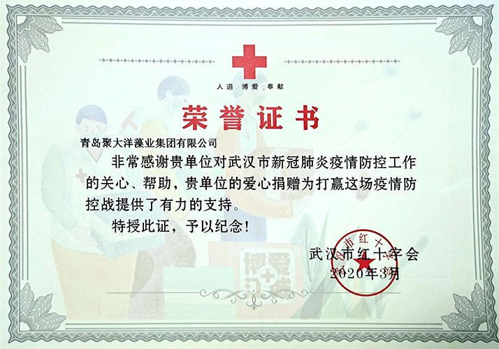 武漢市紅十字會(huì)榮譽(yù)證書